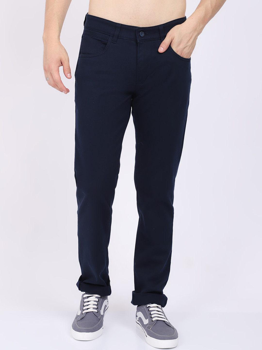 

Cantabil Men Mid Rise Easy Wash Regular Fit Trousers, Blue