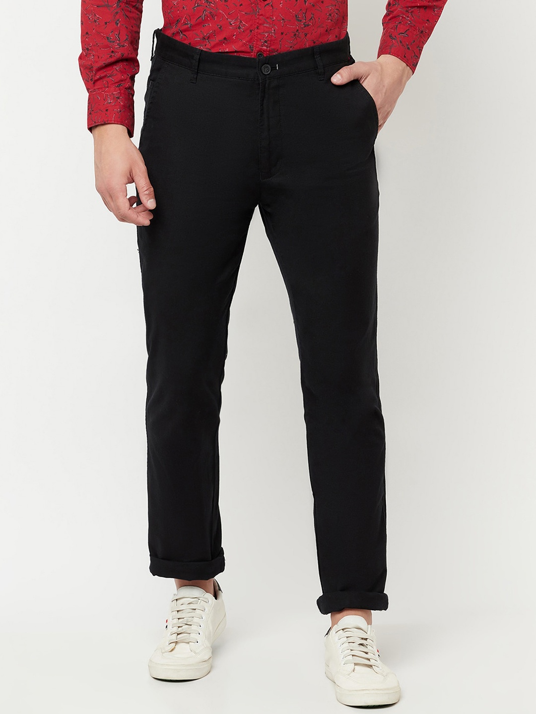 

Cantabil Men Easy Wash Regular Fit Cotton Trousers, Black