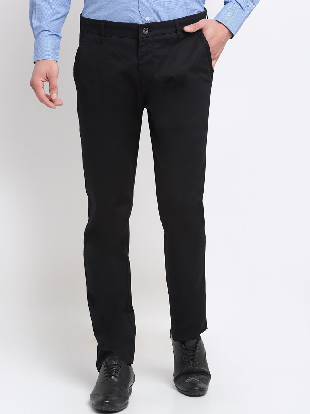 

Cantabil Men Mid Rise Easy Wash Regular Fit Cotton Formal Trousers, Black