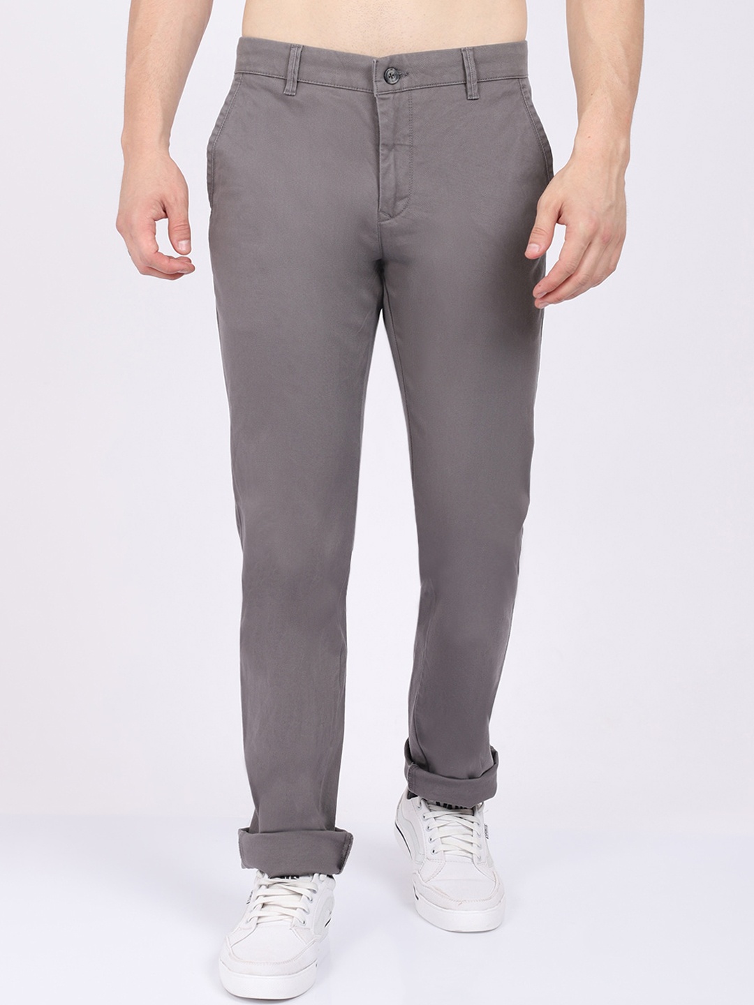 

Cantabil Men Mid Rise Easy Wash Cotton Trousers, Grey