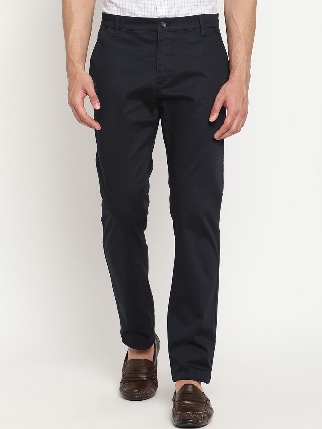 

Cantabil Men Mid-Rise Cotton Regular Trousers, Navy blue