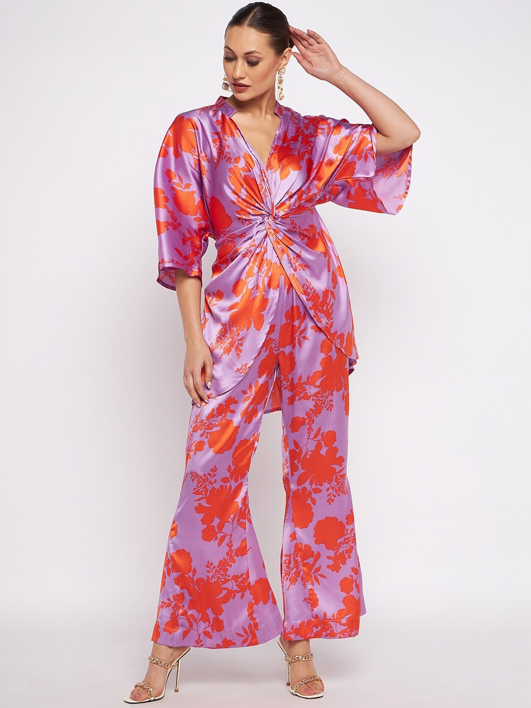

Antheaa Women Floral Printed Top & Trouser Co-Ord Set, Lavender