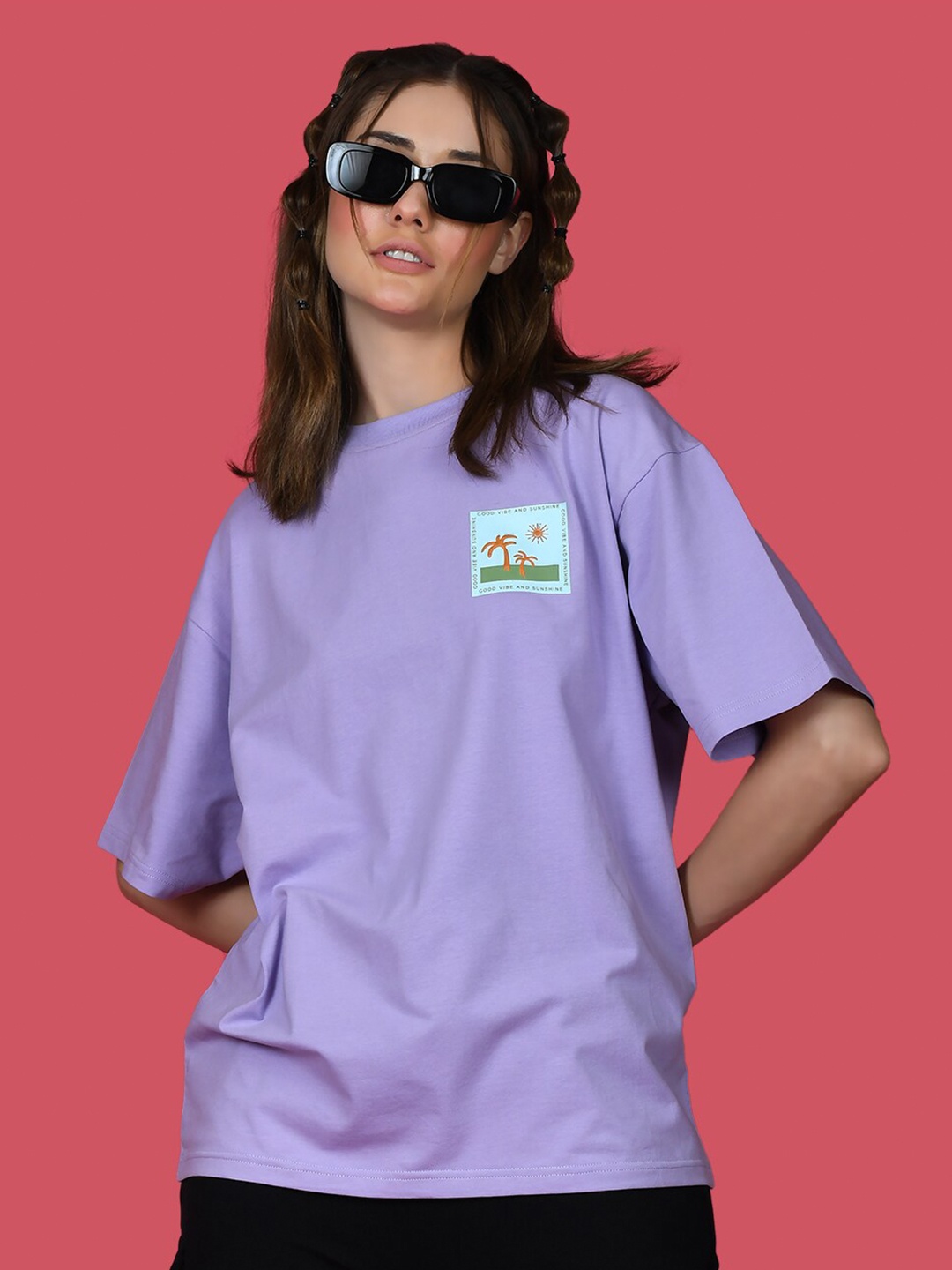 

zink Z Drop Shoulder Sleeves Boxy Fitted T-shirt, Purple
