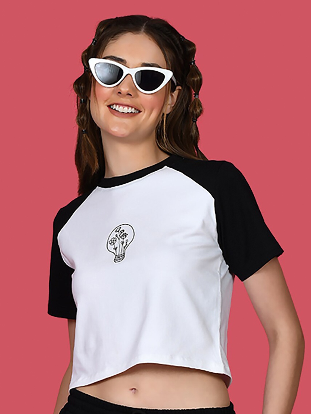 zink Z Raglan Sleeves Cotton Boxy Fit Crop T-shirt, White