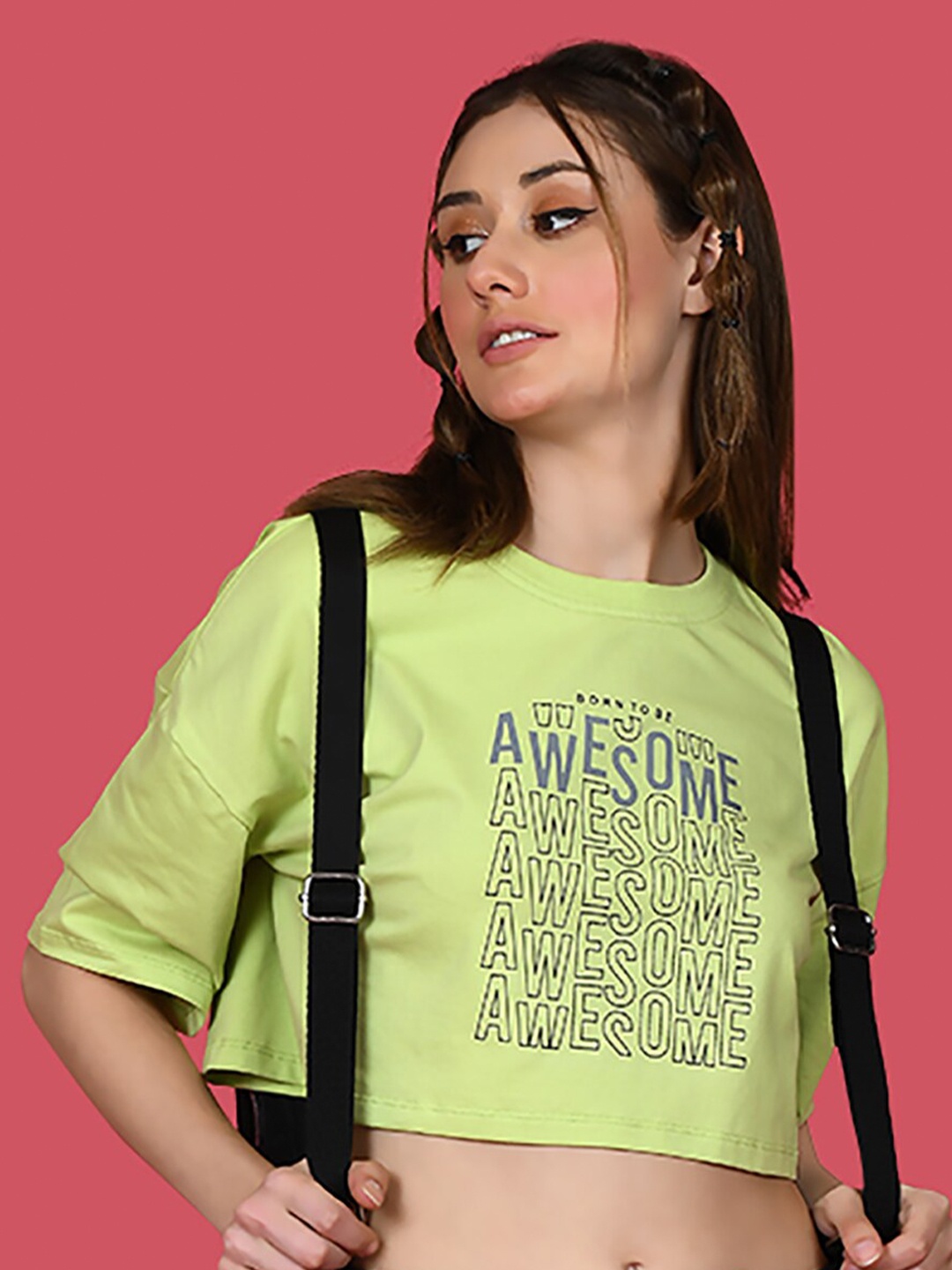 

zink Z Typography Printed Cotton Boxy Fit T-shirt, Green