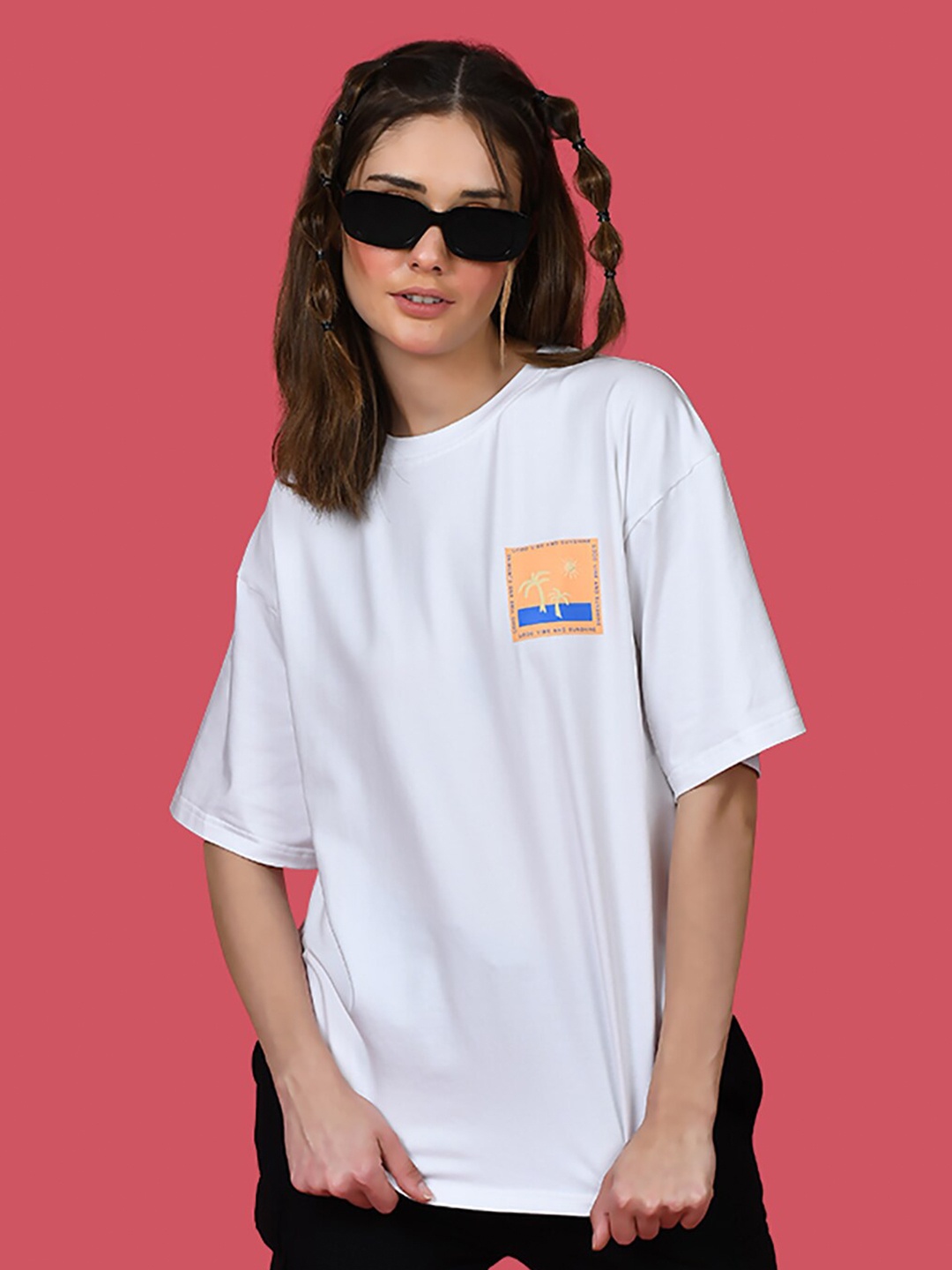 

zink Z Drop-Shoulder Sleeves Cotton Boxy Fit T-shirt, White