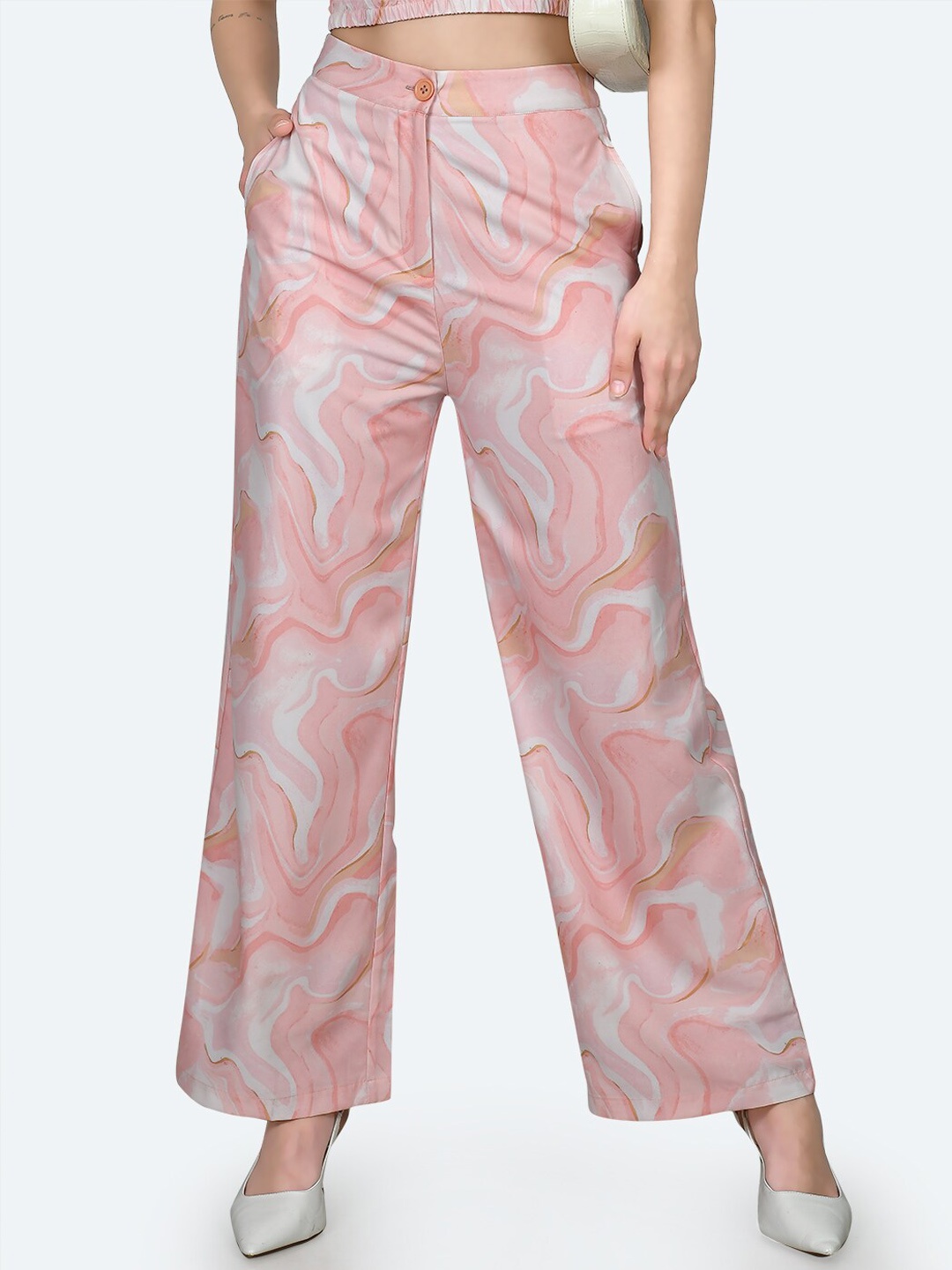 

Zink London Women Printed High-Rise Straight-Fit Trouser, Peach