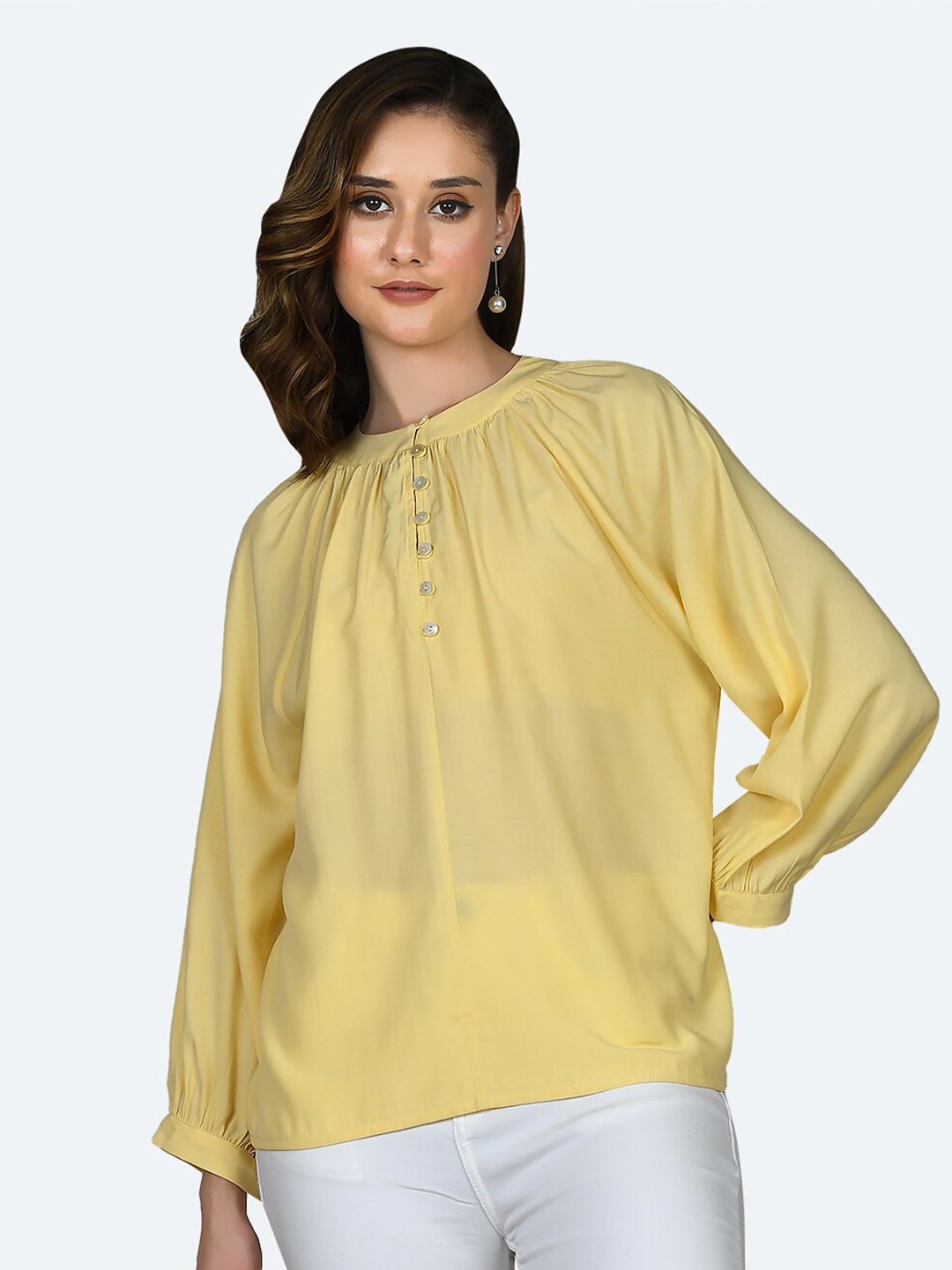 

Zink London Bishop Sleeves Gathered Top, Yellow