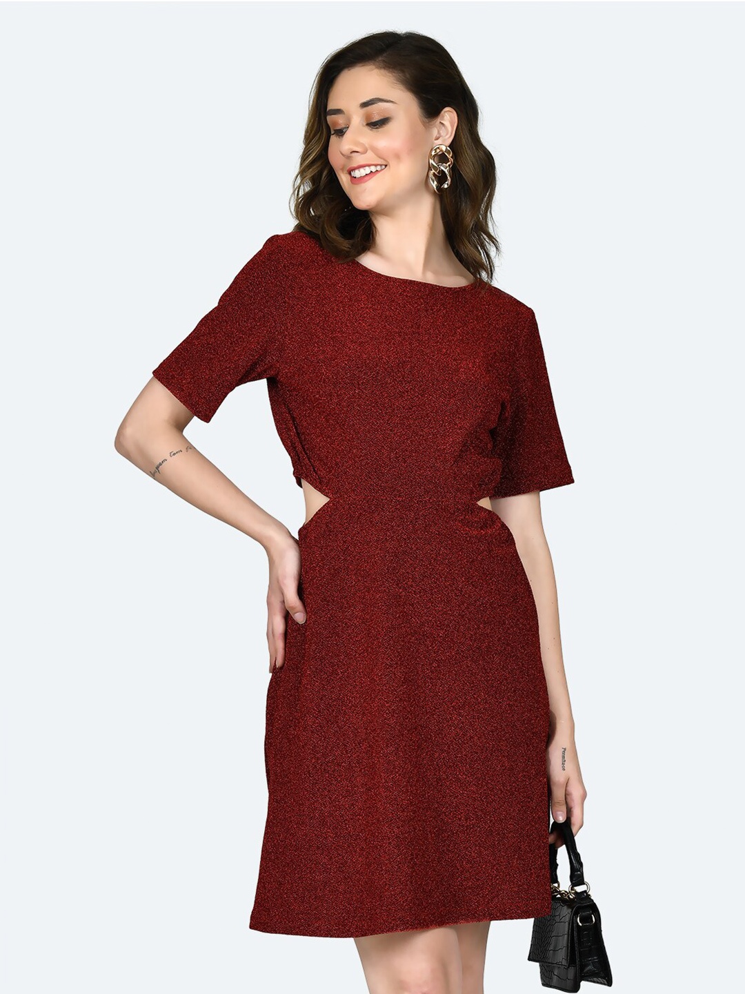 

Zink London Self-Design Cut-Out Detail Dress, Red