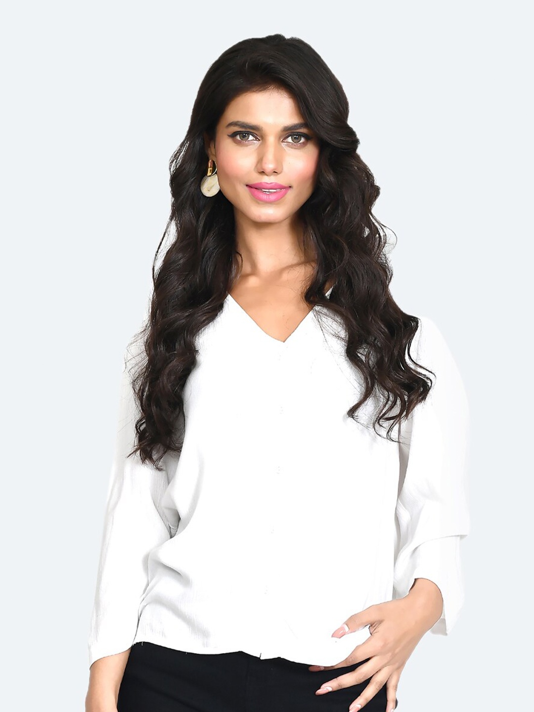 Zink London Women V-Neck Regular Fit Shirt, White