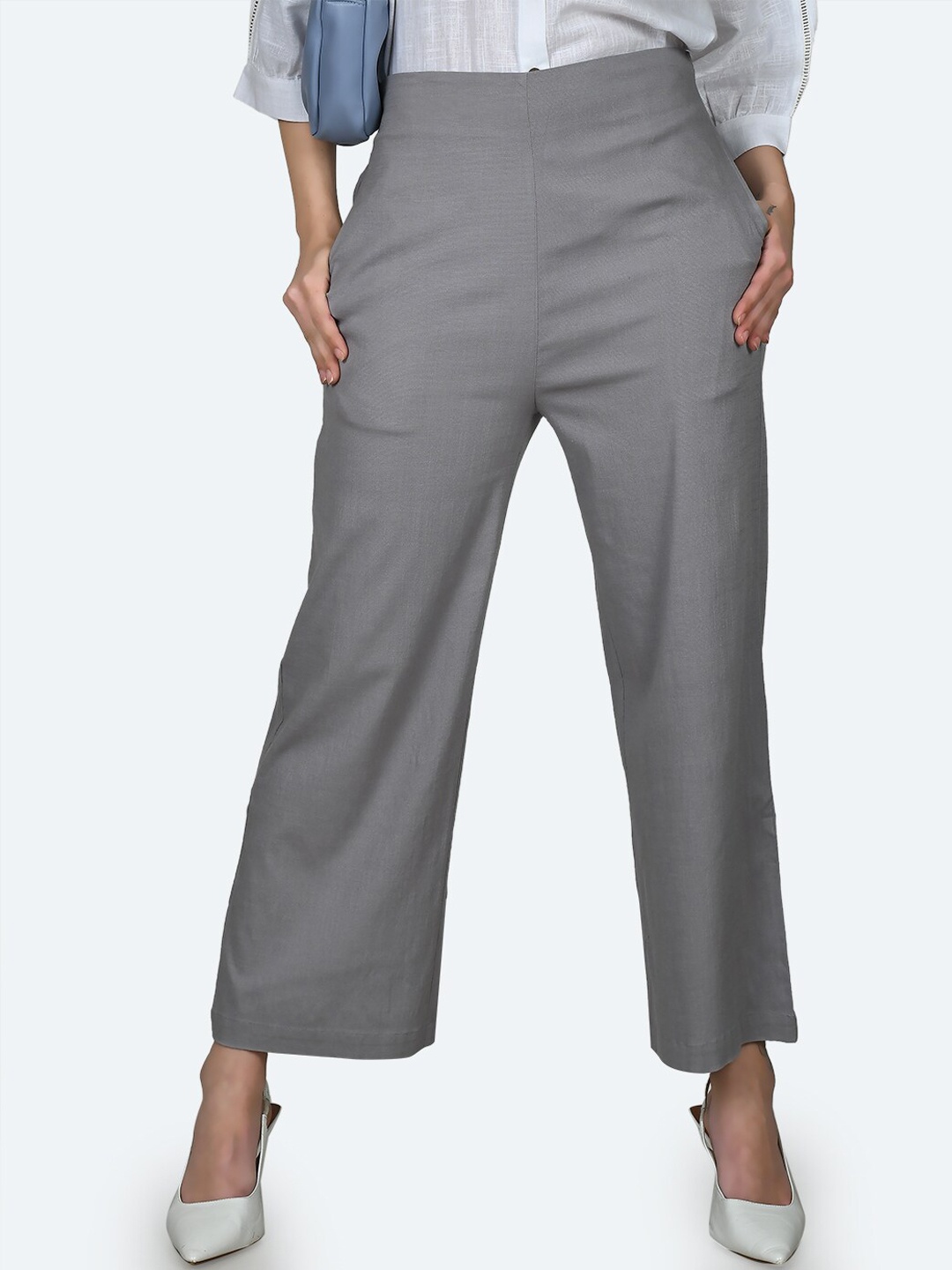 

Zink London Women High-Rise Cropped Parallel Trousers, Grey