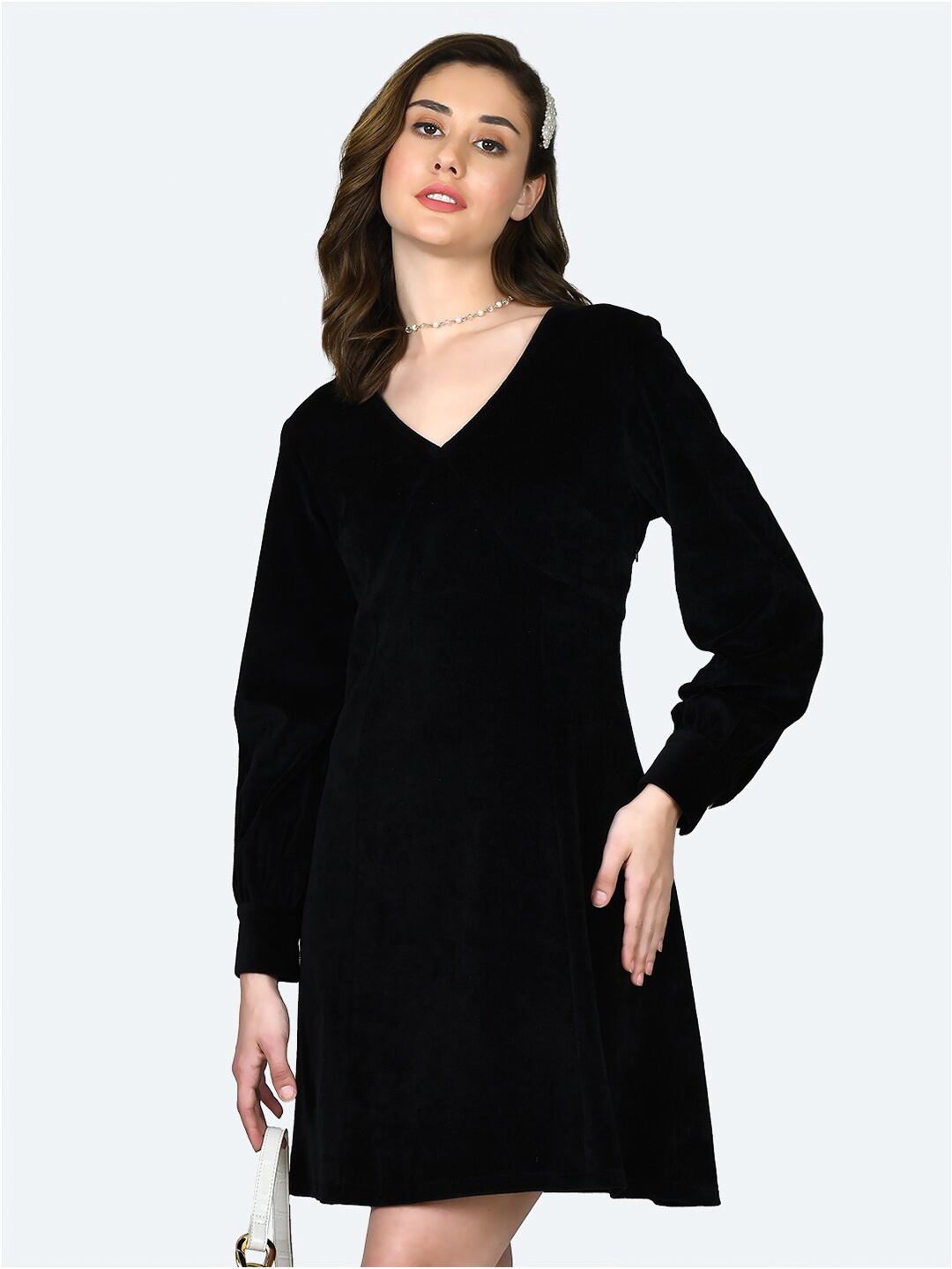 

Zink London V-Neck A-Line Mini Dress, Black