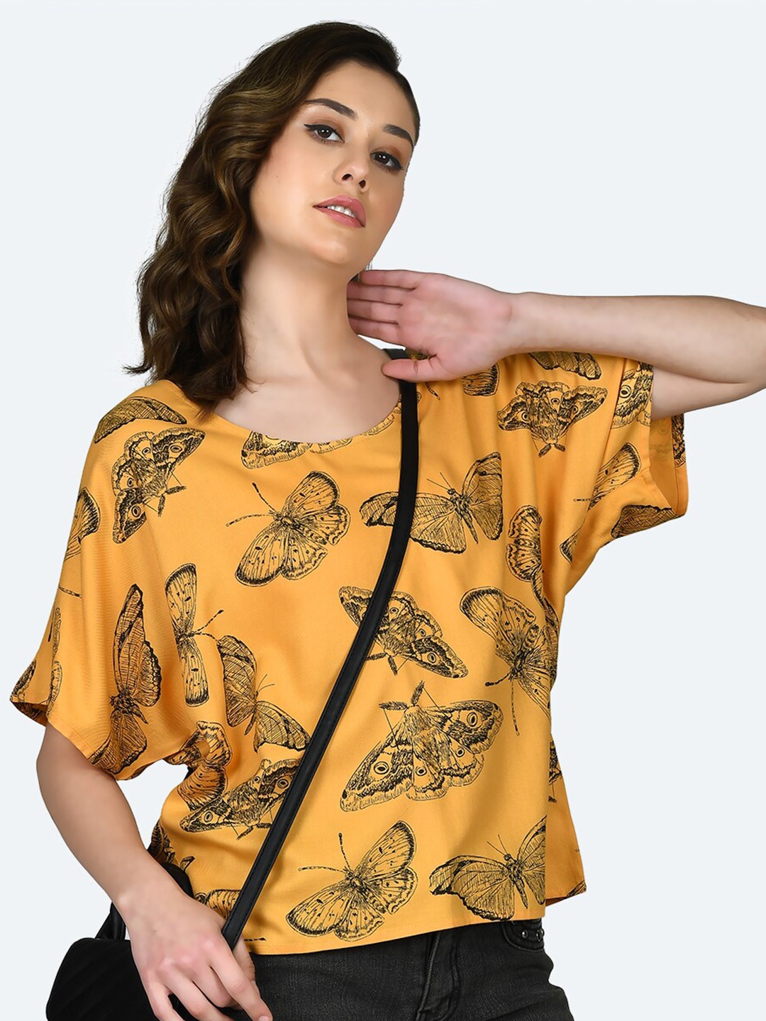 

Zink London Conversational Printed Extended Sleeves Regular Top, Mustard