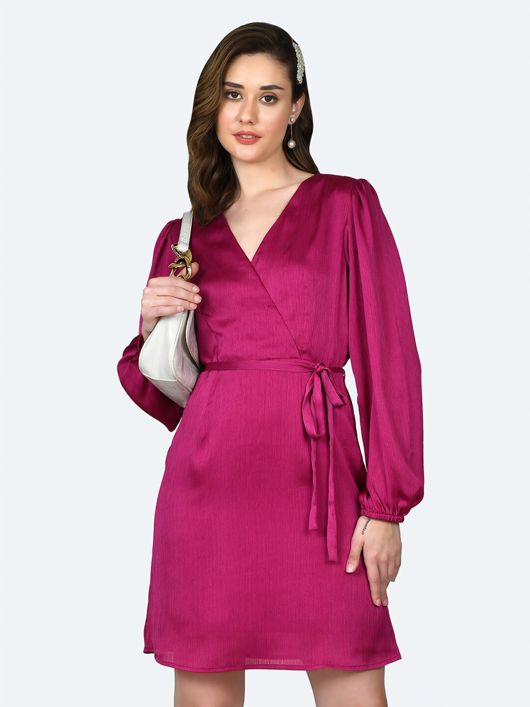 

Zink London V-Neck Tie-Up A-Line Dress, Pink