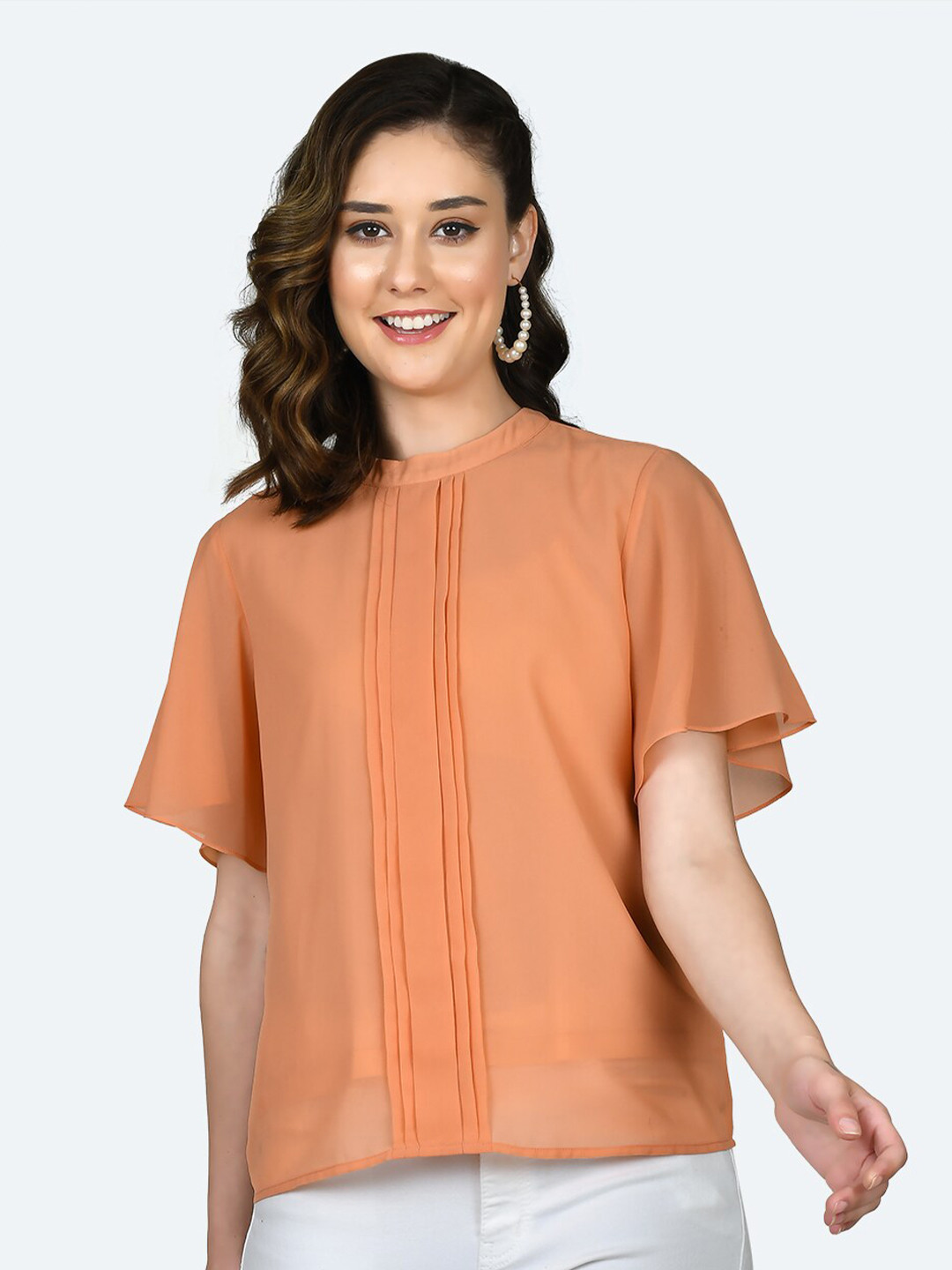 

Zink London Pleated Flared Sleeves Regular Top, Orange