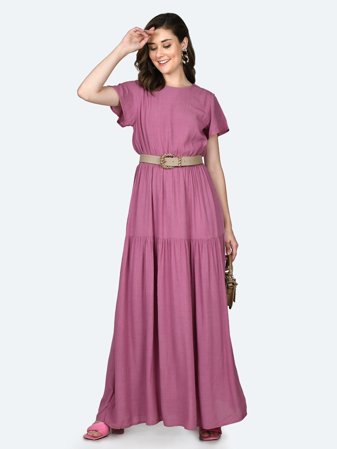 

Zink London Flared Sleeves A-Line Dress, Purple