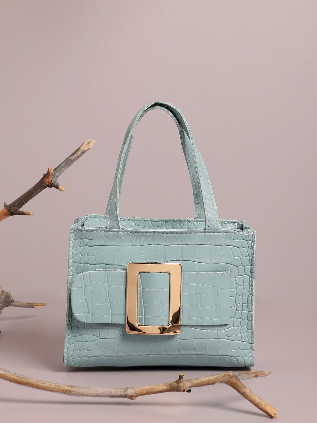 

HAUTE SAUCE by Campus Sutra Textured PU Handheld Bag, Blue