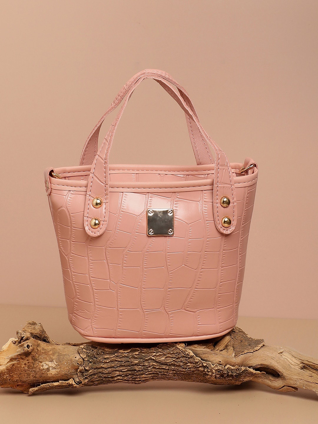 HAUTE SAUCE by Campus Sutra Textured PU Handheld Bag, Pink
