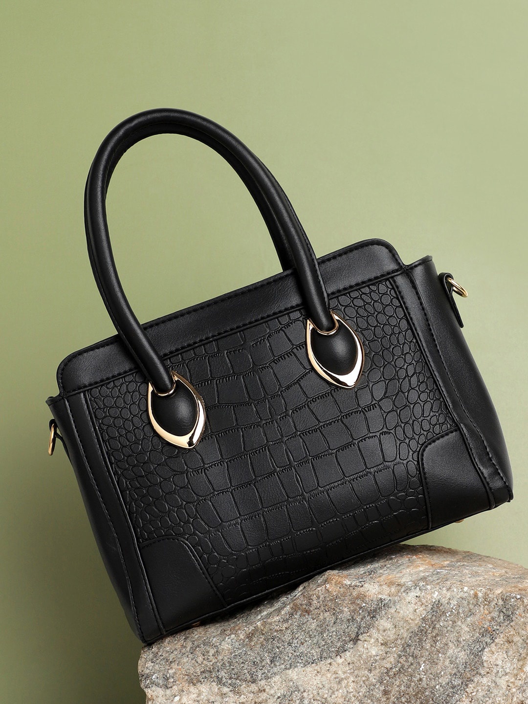 HAUTE SAUCE by Campus Sutra Textured Handheld Bag, Black