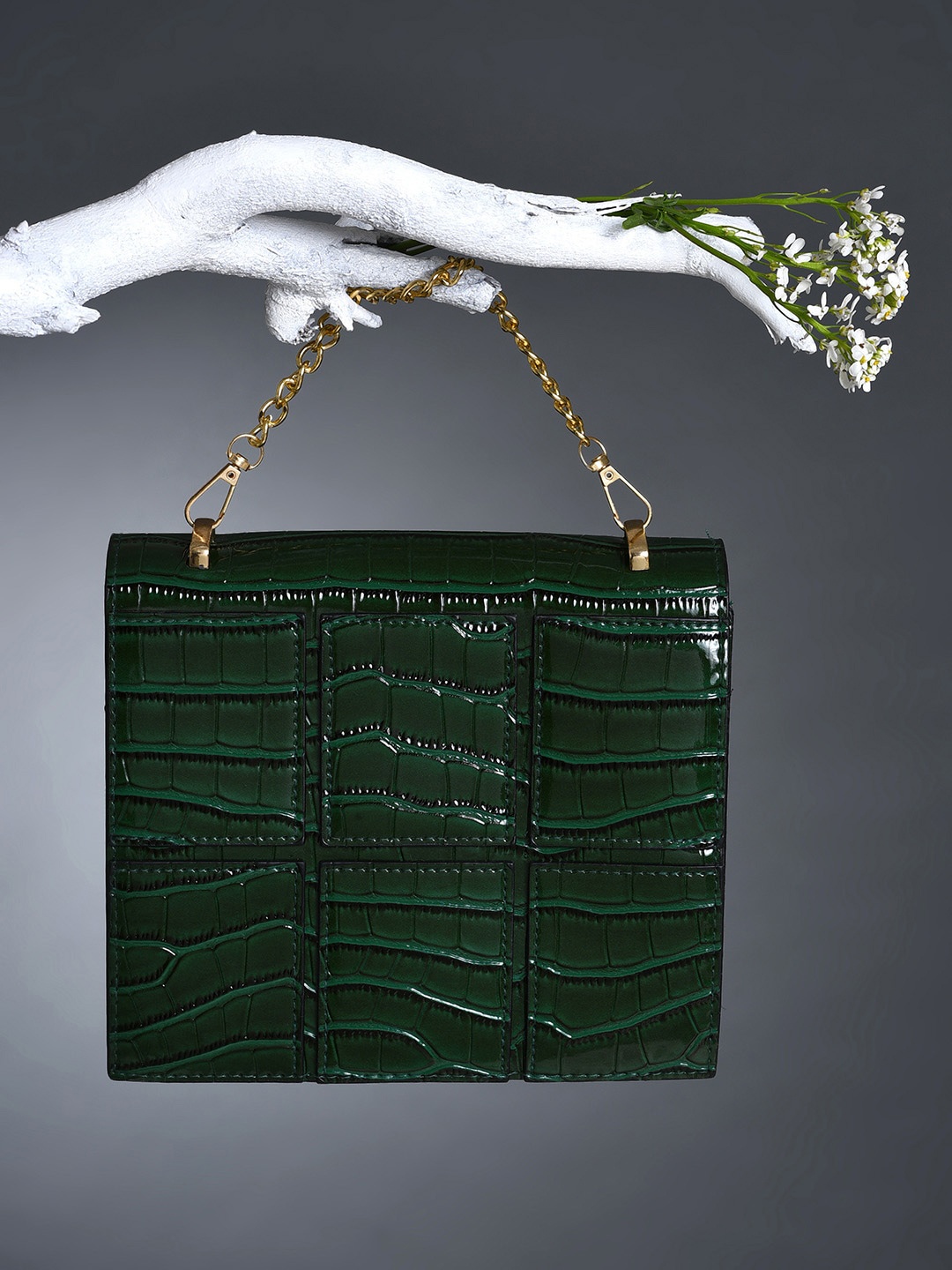 HAUTE SAUCE by Campus Sutra PU Structured Shoulder Bag, Green