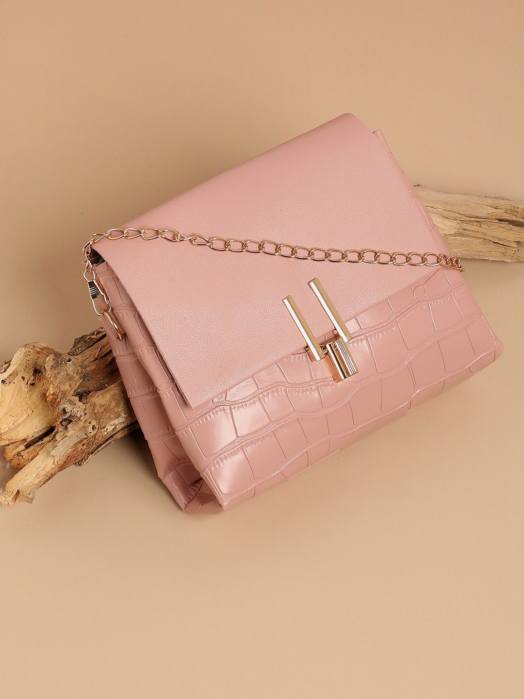 

HAUTE SAUCE by Campus Sutra Textured PU Sling Bag, Pink