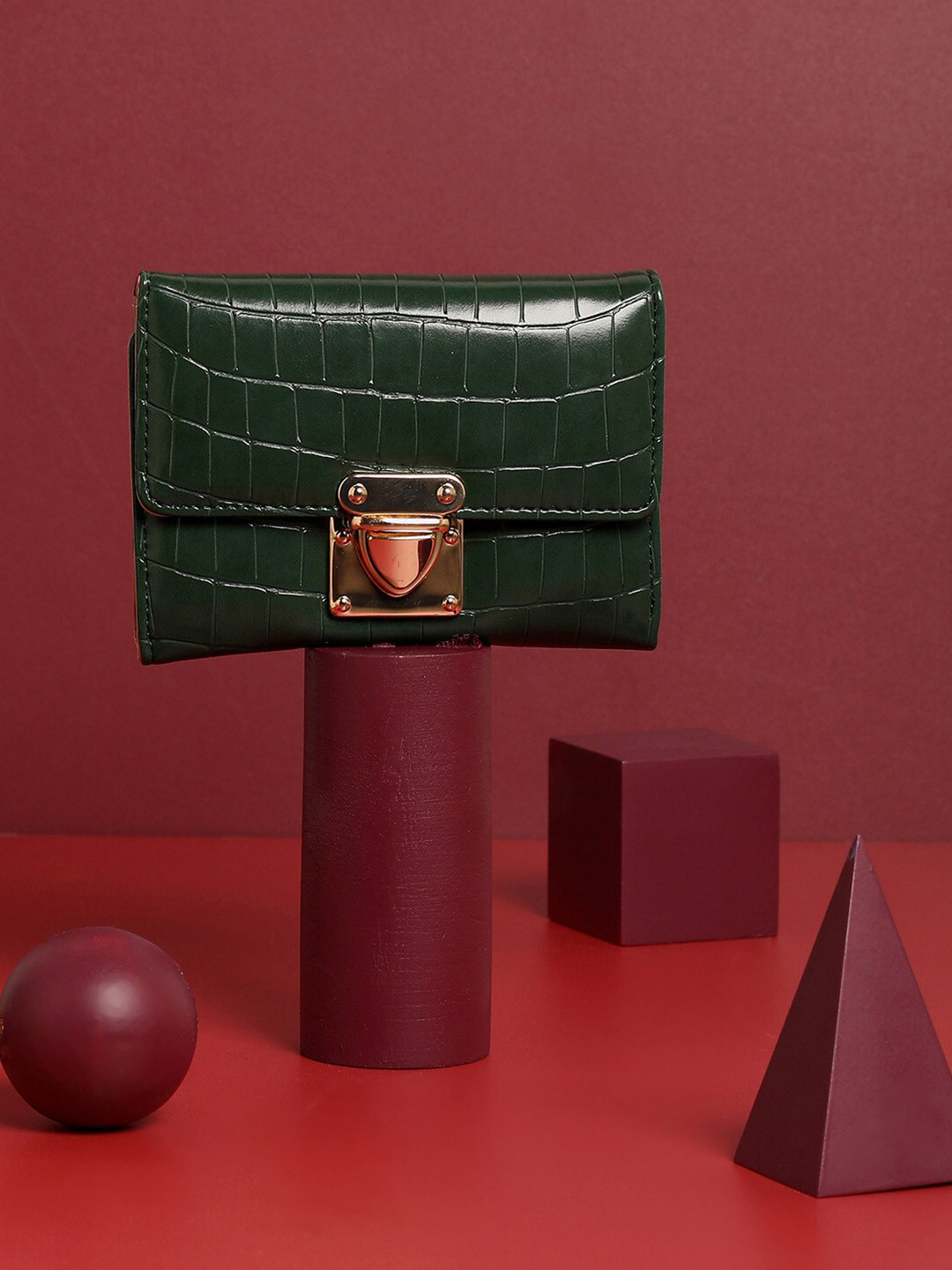 

HAUTE SAUCE by Campus Sutra Women Textured Vegan Leather Two Fold Wallet, Green