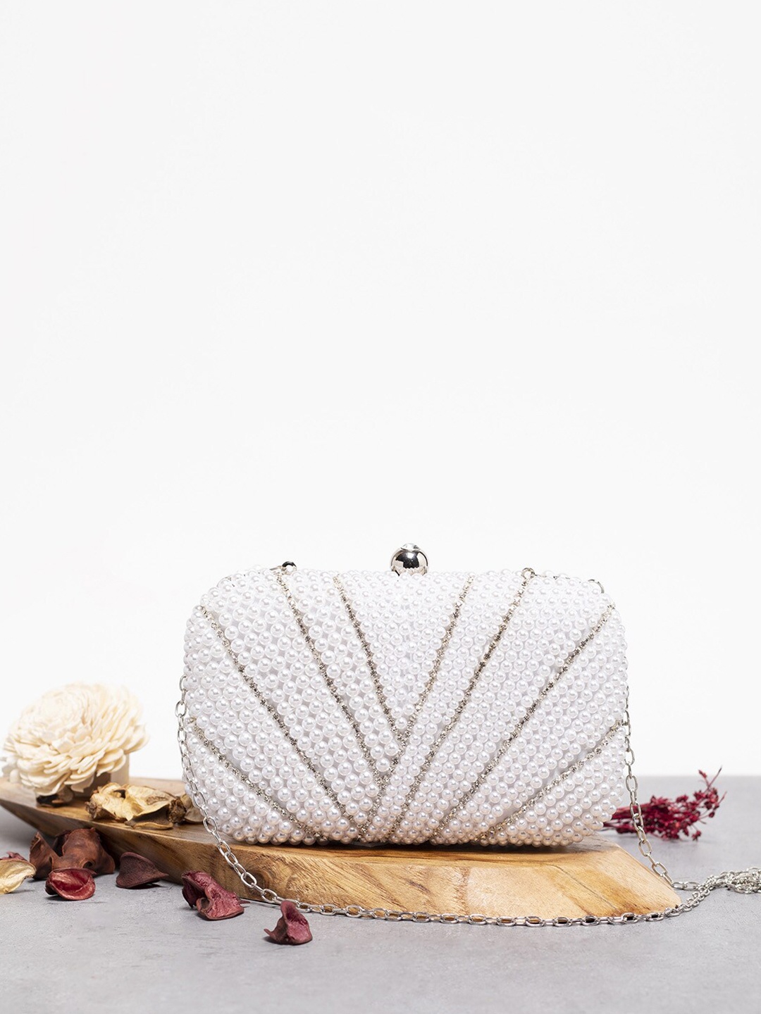 

HAUTE SAUCE by Campus Sutra Beaded Embellished Box Clutch, White