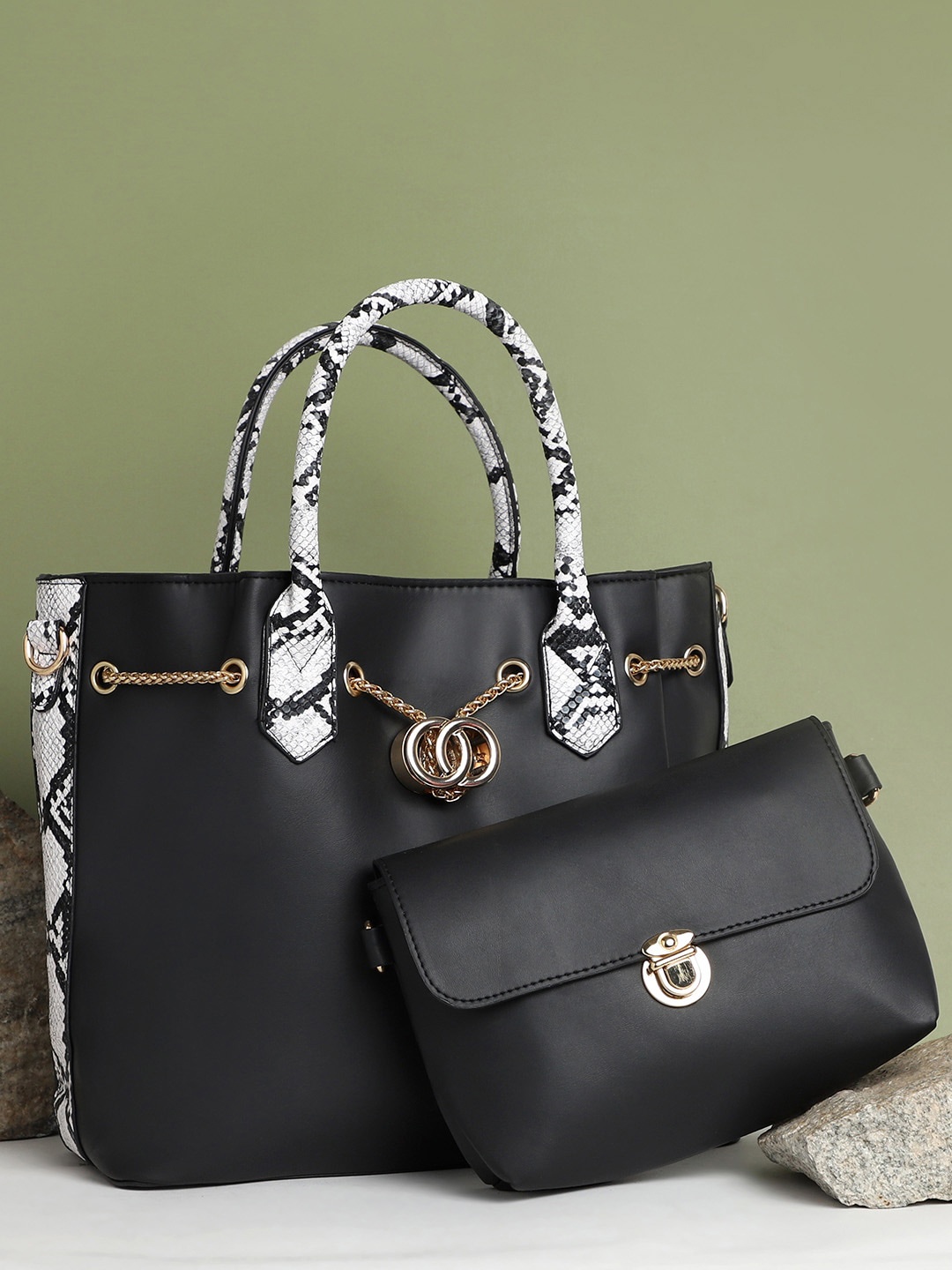 HAUTE SAUCE by Campus Sutra PU Tote Bag With Pouch, Black