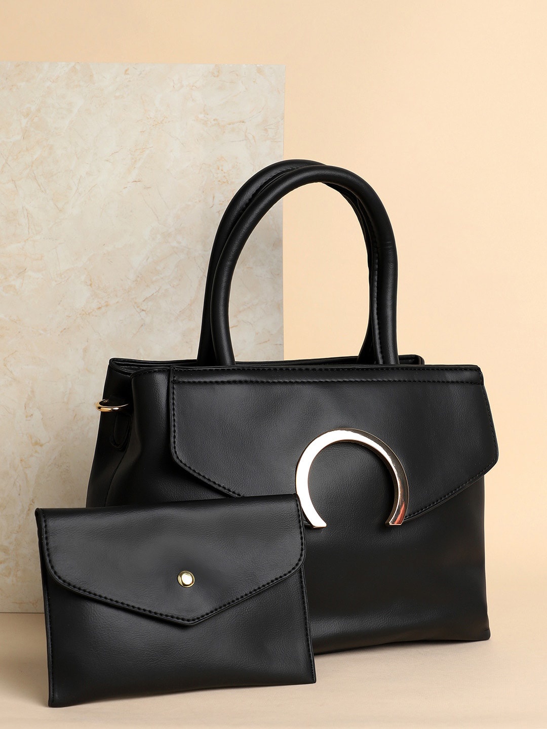 

HAUTE SAUCE by Campus Sutra PU Water Resistant Structured Handheld Bag With Pouch, Black