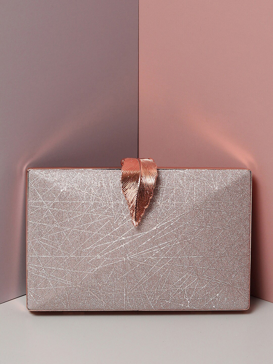 

HAUTE SAUCE by Campus Sutra Textured Vegan Leather Box Clutch, Gold