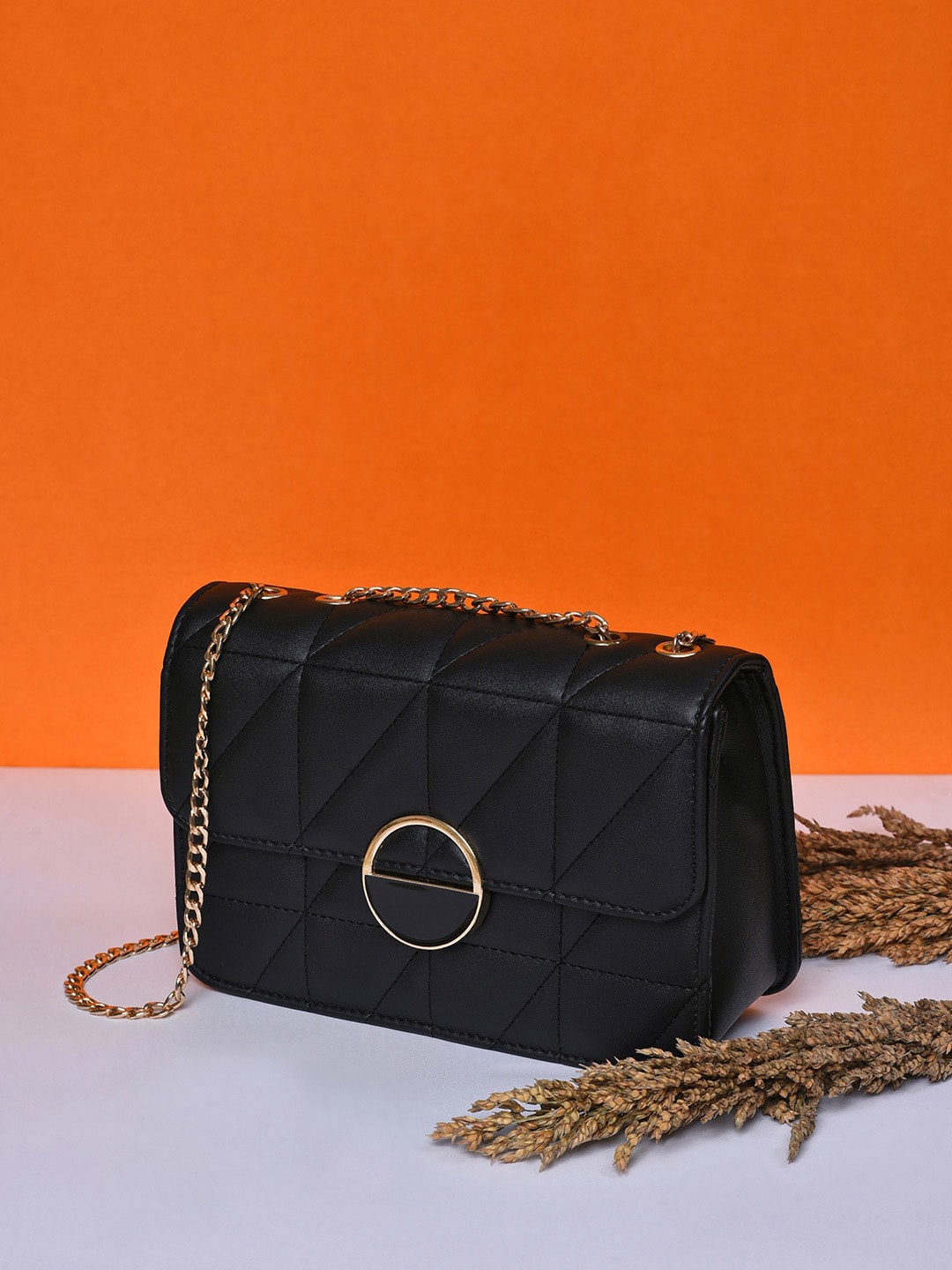 

HAUTE SAUCE by Campus Sutra Black PU Sling Bag with Quilted