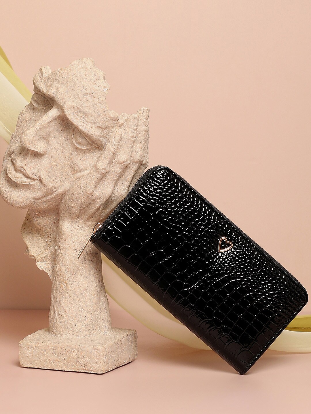 

HAUTE SAUCE by Campus Sutra Women Textured Vegan Leather Two Fold Wallet, Black