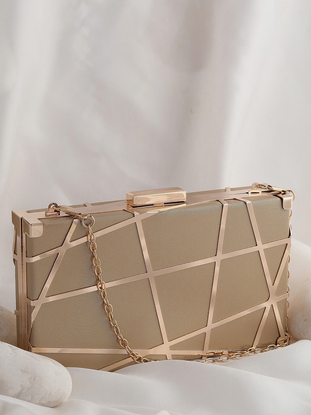 

HAUTE SAUCE by Campus Sutra Vegan Leather Box Clutch, Gold