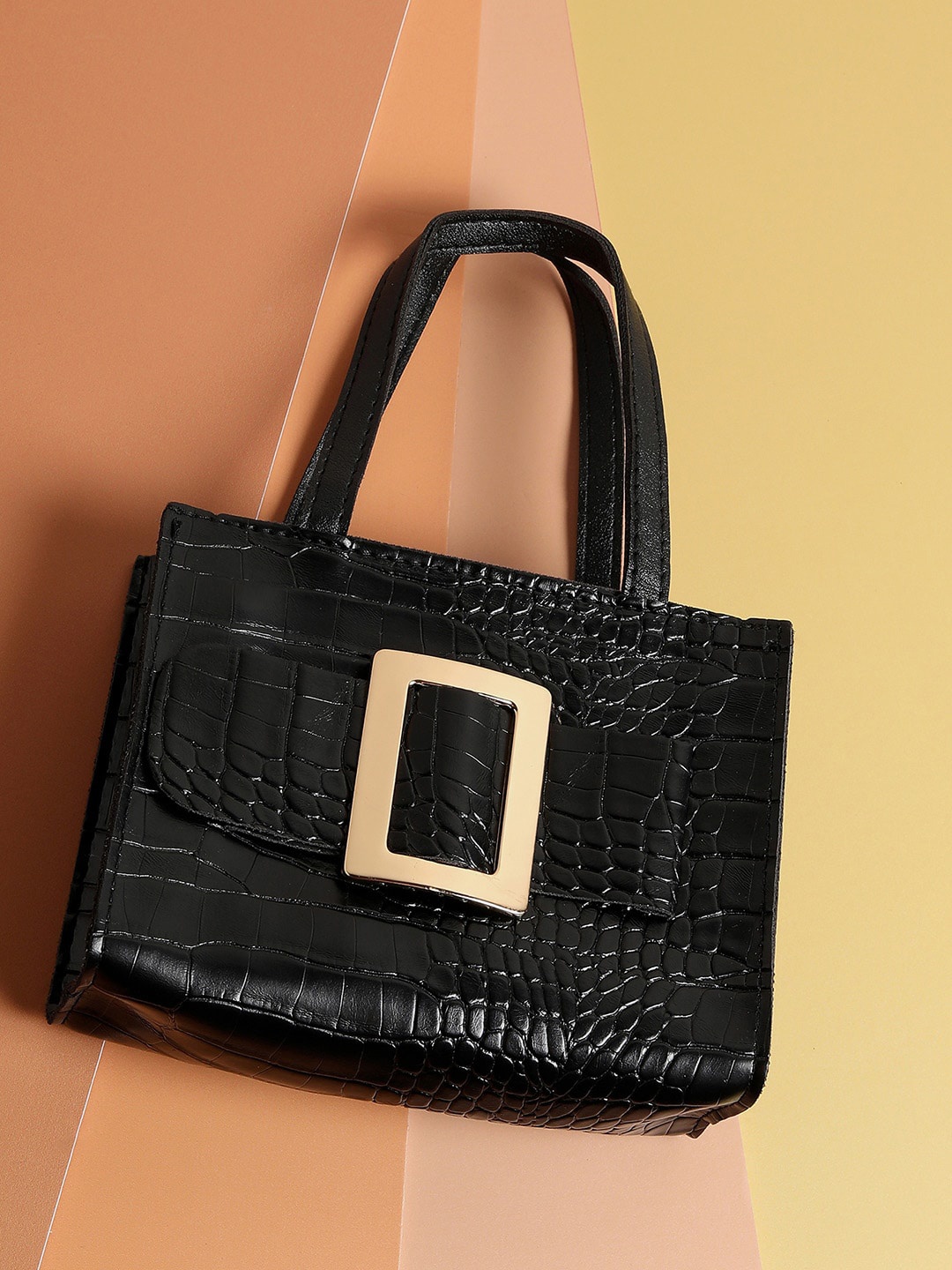 HAUTE SAUCE by Campus Sutra Textured PU Sling Bag, Black
