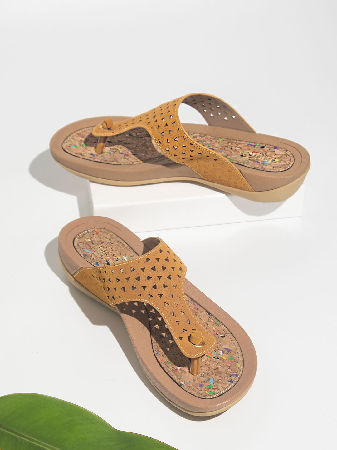 

Inc 5 Women Textured One Toe Flats With Laser Cuts, Yellow
