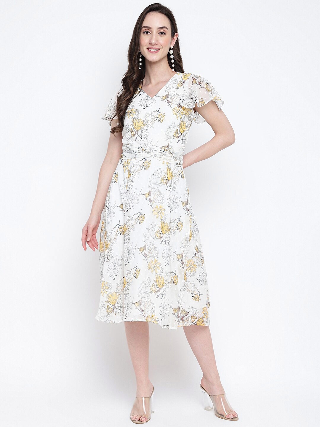 

Latin Quarters V-Neck Printed Dress, White