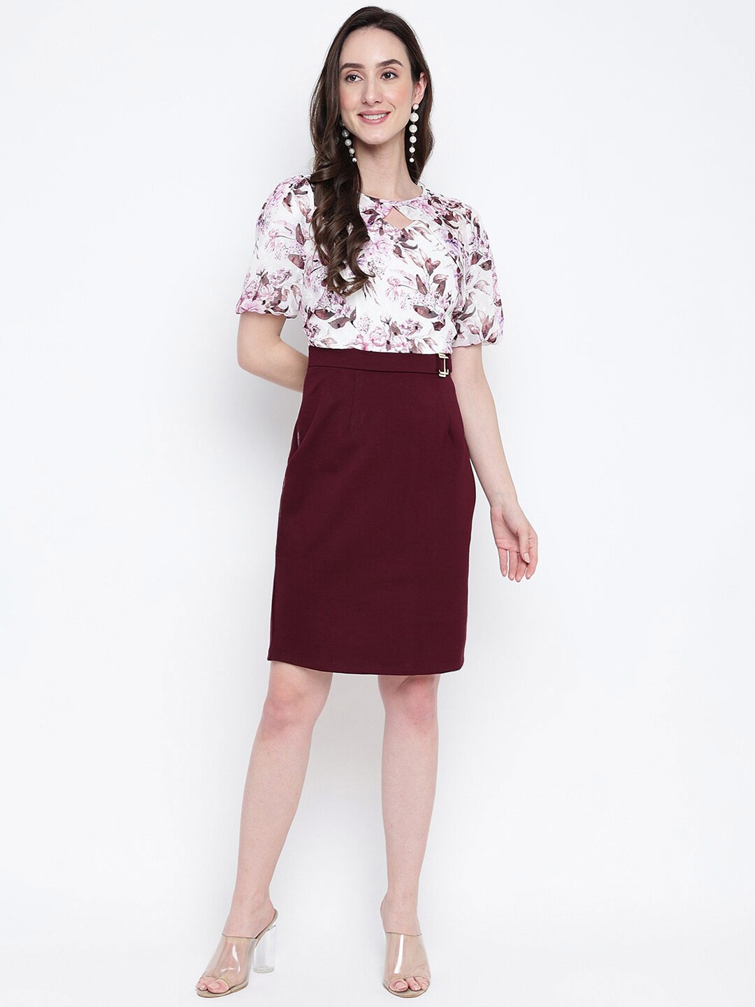 

Latin Quarters Floral Printed Dress, Maroon