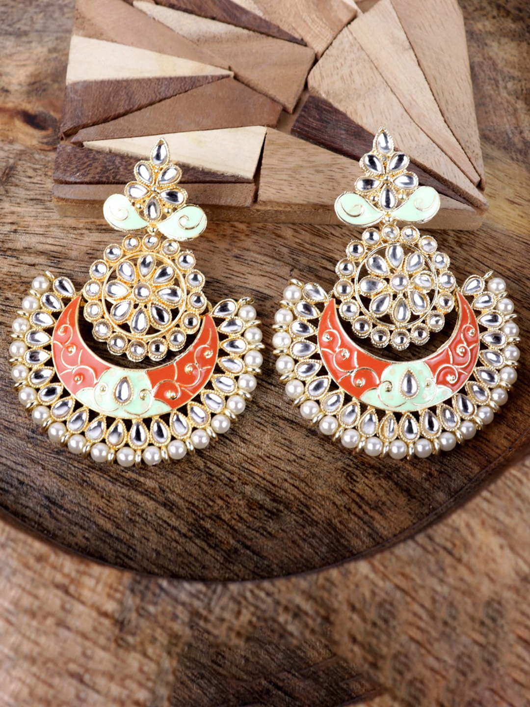 

Krelin Gold-Plated Classic Enamelled Chandbali Earrings, Red