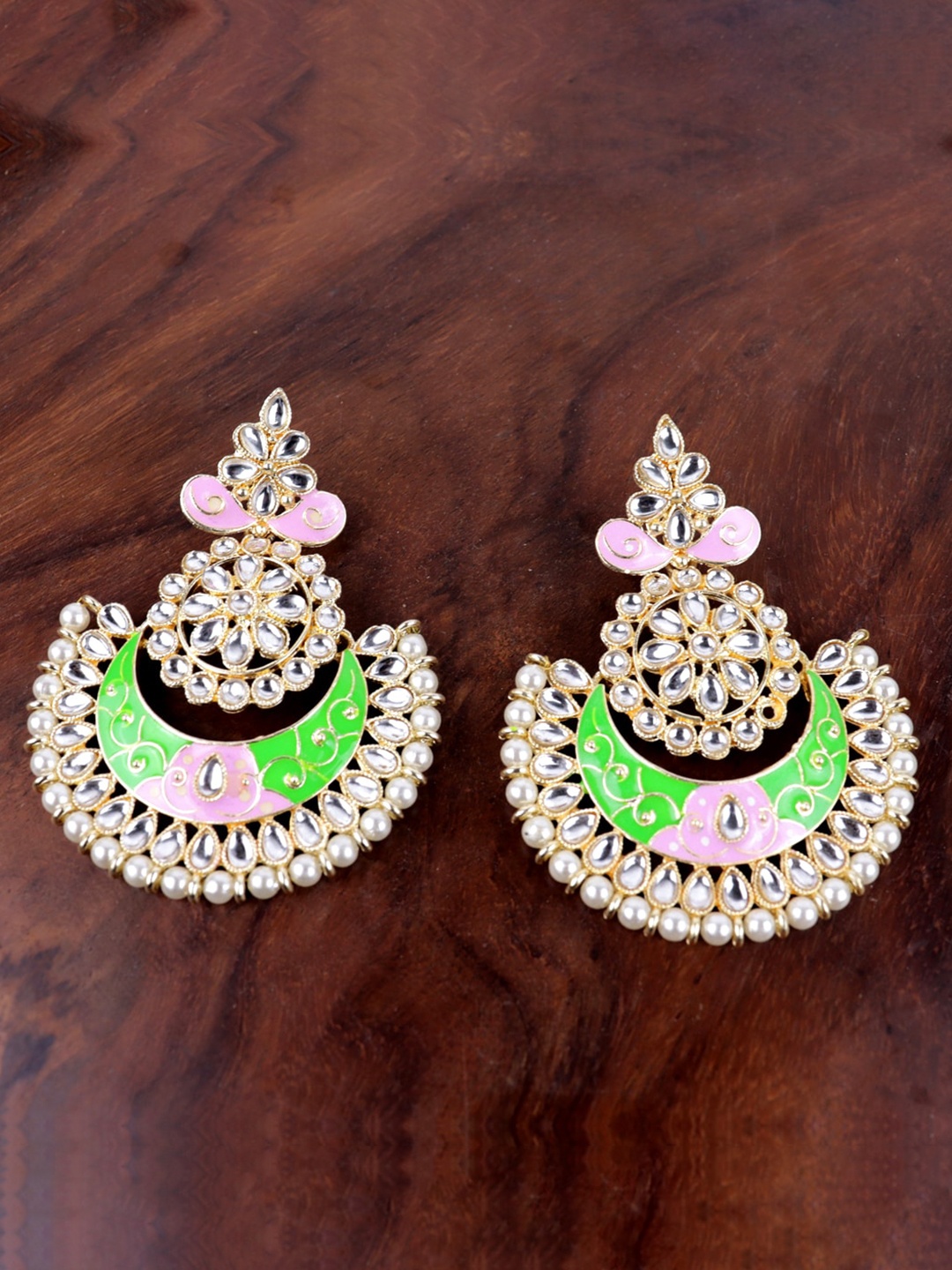 

Krelin Gold-Plated Classic Enamelled Chandbali Earrings, Pink