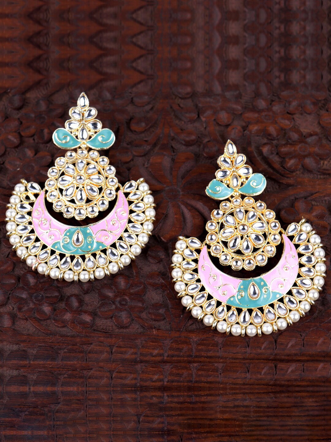 

Krelin Gold-Plated Classic Enamelled Chandbali Earrings, Blue