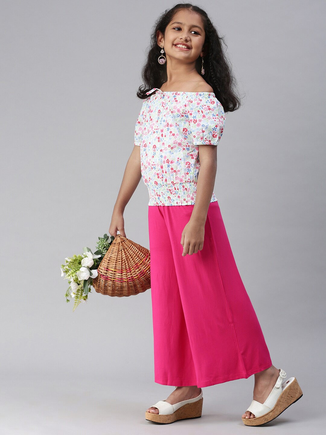 

De Moza Girls Elasticated Wide Leg Cropped Slip-On Palazzos, Fuchsia