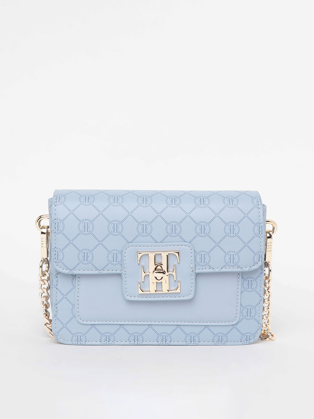 

ELLE Typography Printed Structured Sling Bag, Blue