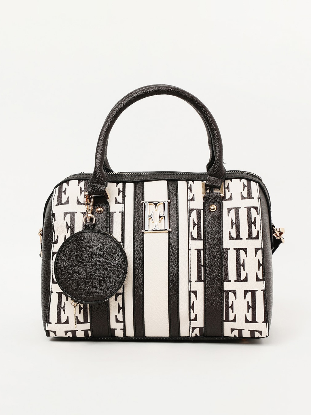 

ELLE Typography Printed Structured Handheld Bag & Pouch, Black