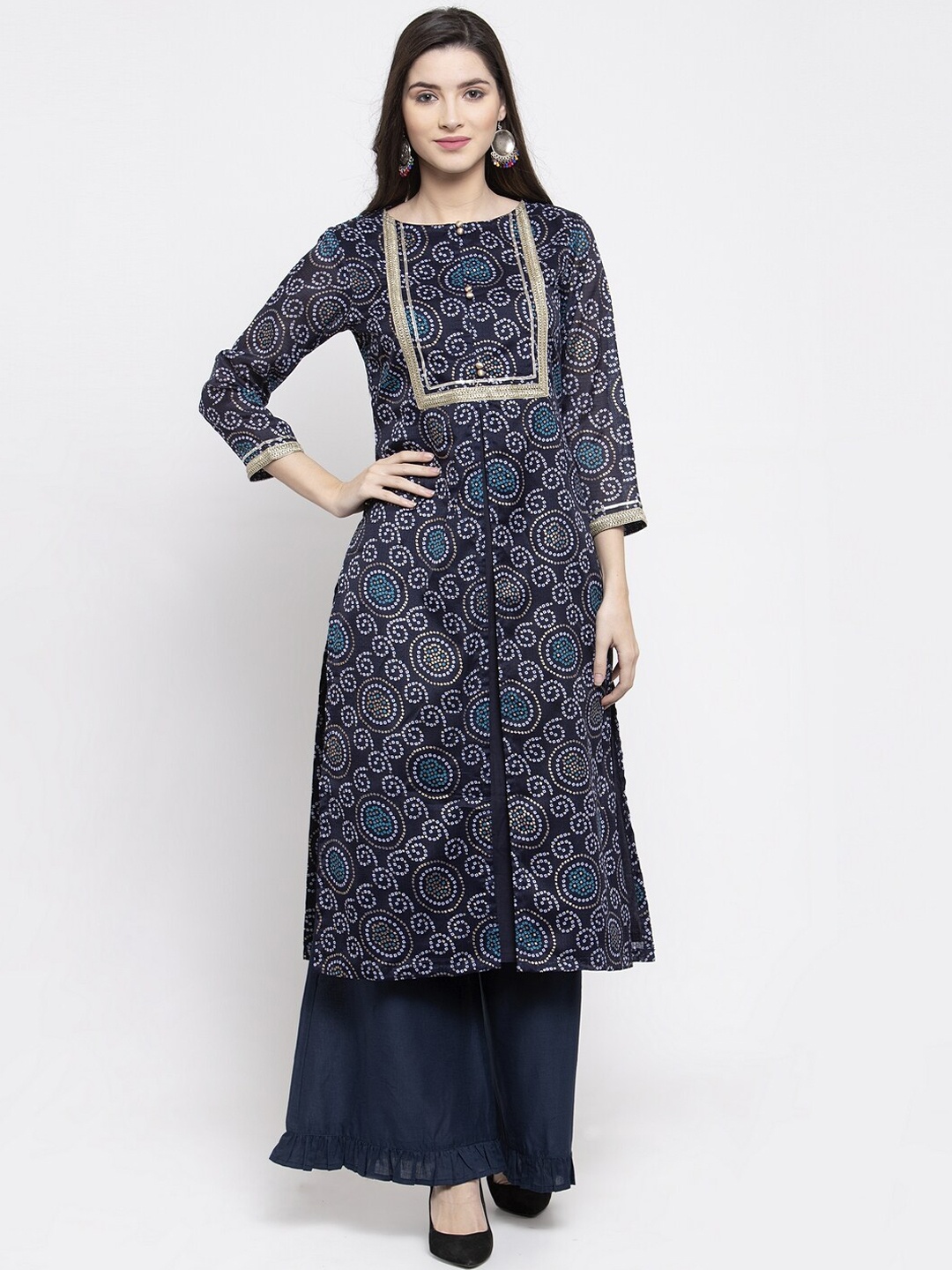 

Bhama Couture Bandhani Printed Gotta Patti Kurta with Palazzos, Blue