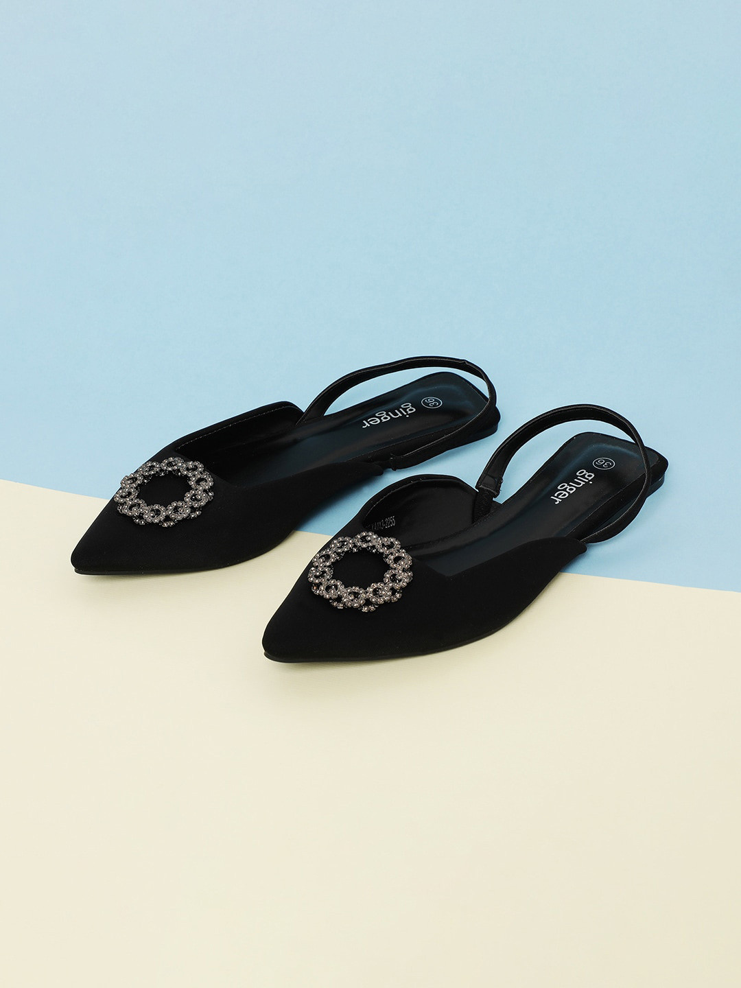 

Ginger by Lifestyle Women Pointed Toe Embellished Slip On Mules, Black