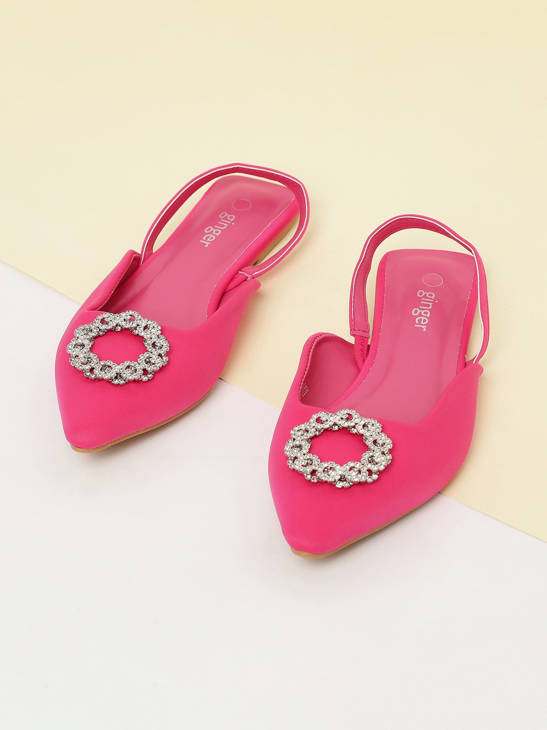 

Ginger by Lifestyle Women Pointed Toe Embellished Slip On Mules, Pink