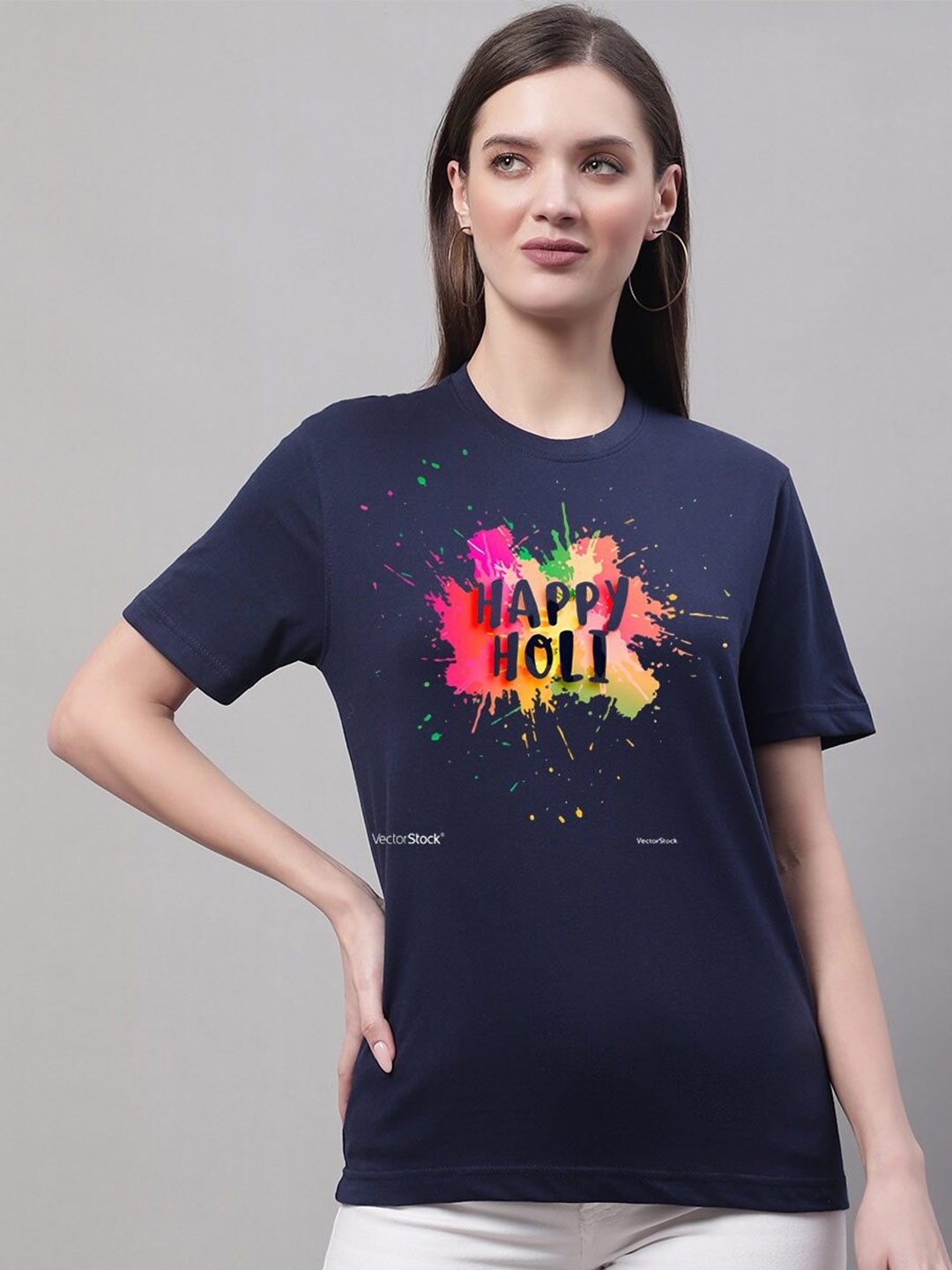 

Miaz Lifestyle Holy Printed Round Neck Pure Cotton T-shirt, Navy blue
