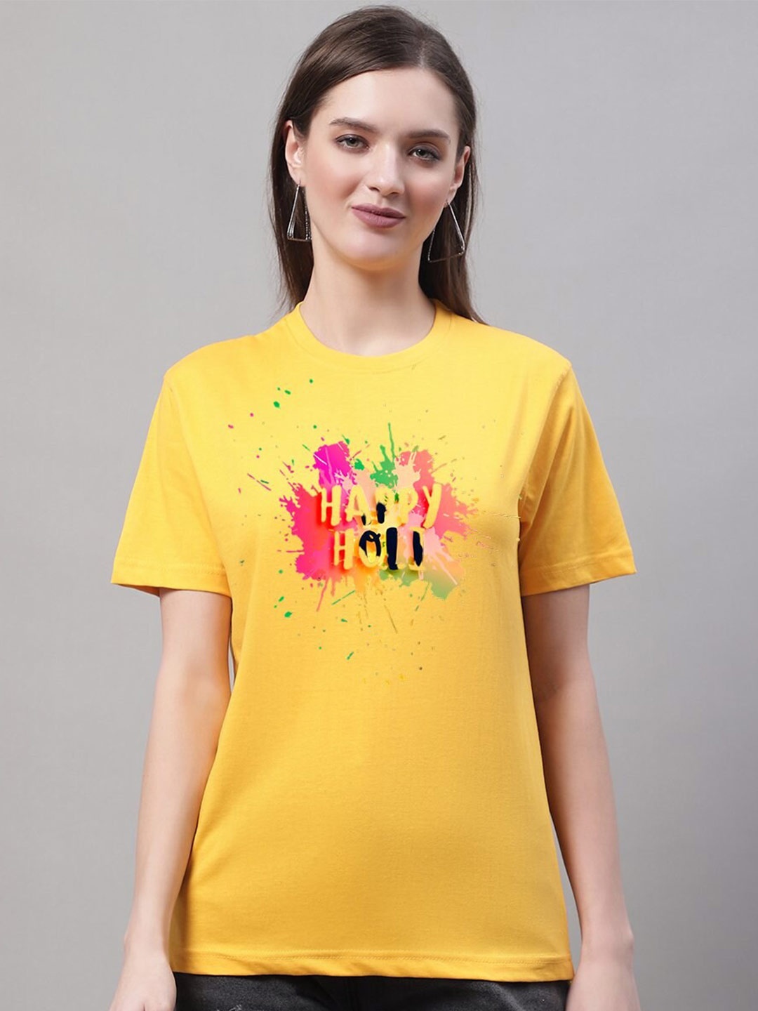 

Miaz Lifestyle Holy Printed Round Neck Pure Cotton T-shirt, Yellow