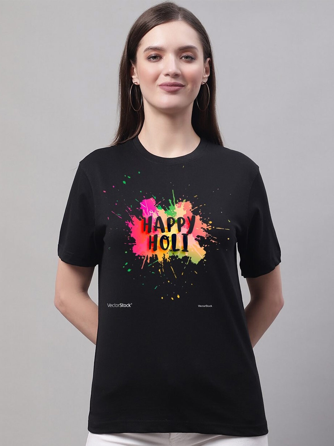 

Miaz Lifestyle Printed Round Neck Pure Cotton Holi T-shirt, Black