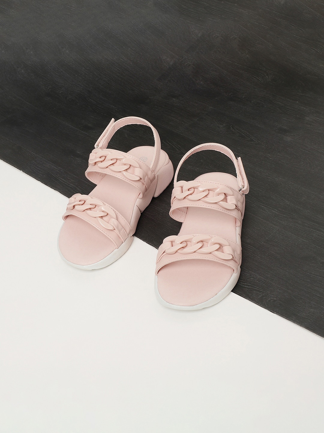 

Fame Forever by Lifestyle Girls Velcro Pu Round Open Toe Flats, Pink